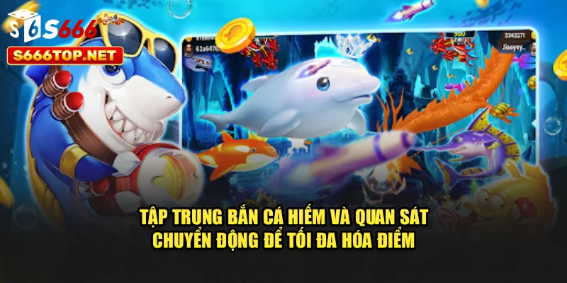 Tập trung bắn cá hiếm và quan sát chuyển động để tối đa hóa điểm